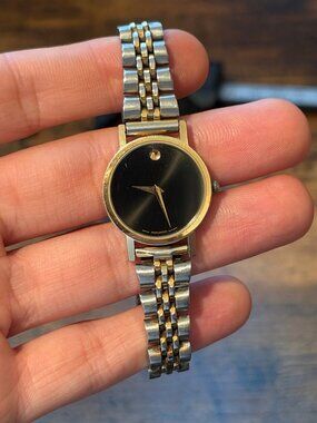 Movado Museum Swiss Quartz Watch Black Dial Two-Tone Bracelet 87-A1-032